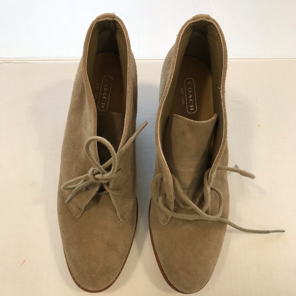 Coach Cassy tan nude suede leather wedge tie ankle boots booties 8.5 - Picture 12 of 15